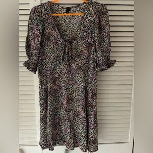 wild fable Black Floral Midi Dress with Pink and Cream Prints